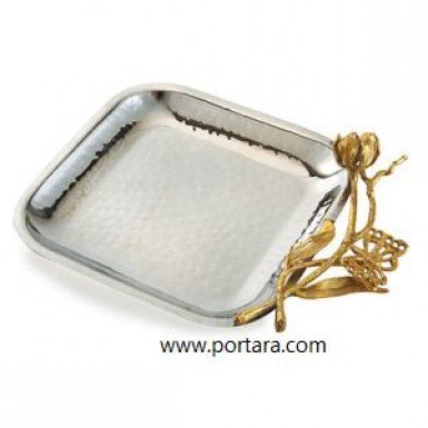 Butterfly on a Flower Silver with Gold Square Dish ~ Favor