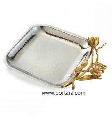 Butterfly on a Flower Silver with Gold Square Dish ~ Favor