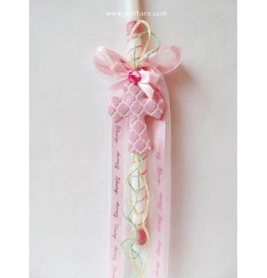 Baby Pink Cross Ornament Easter Candle ~ Lambatha