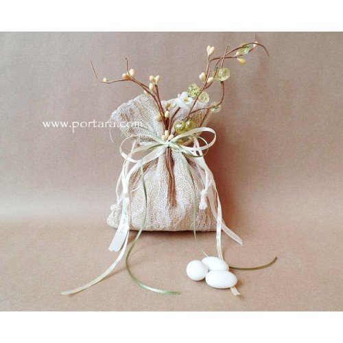 Lace and Burlap with Crystals Bomboniere Favor Idea