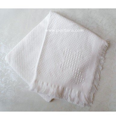 An Adorable White Woven Baby Blanket ~Unisex