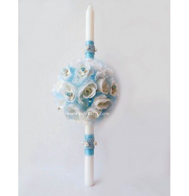 Adorable Satin Fowers Christening Baptism Candles ~ Unisex