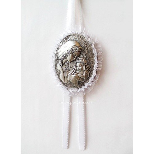 Virgin Mary Hanging Crib Icon in White