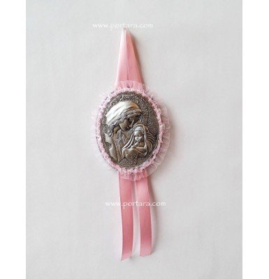 Virgin Mary Hanging Crib Icon in Baby Pink