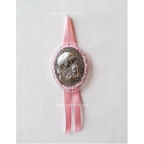 Virgin Mary Hanging Crib Icon in Baby Pink