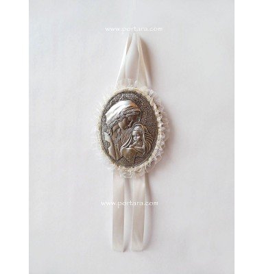 Virgin Mary Hanging Crib Icon in Cream Color