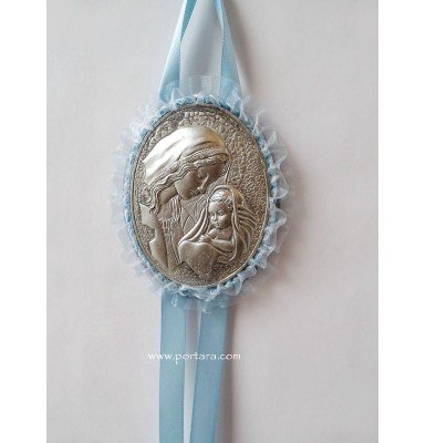 Virgin Mary Hanging Crib Icon in Baby Blue