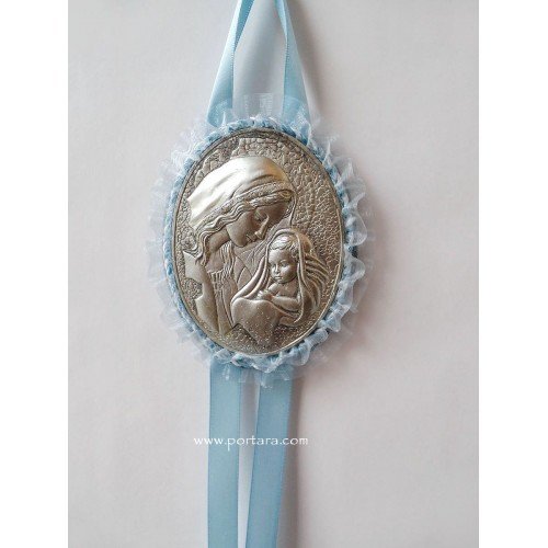 Virgin Mary Hanging Crib Icon in Baby Blue