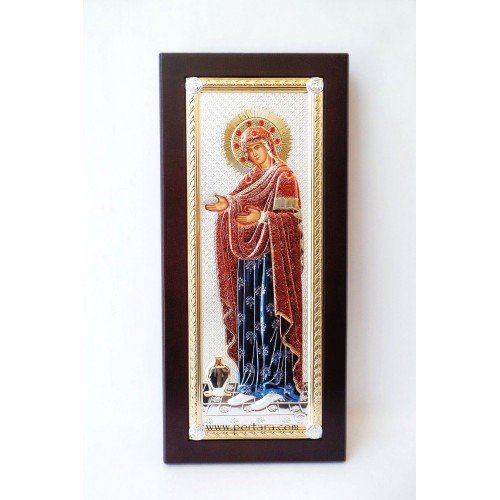 Colorful Panagia Gerontissa Icon with Red Crystals