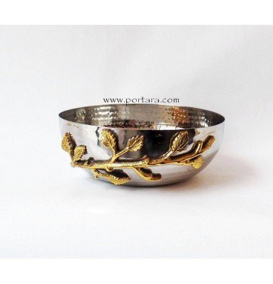 Golden Vine Hammered Stainless Steel Salad Bowl Favor