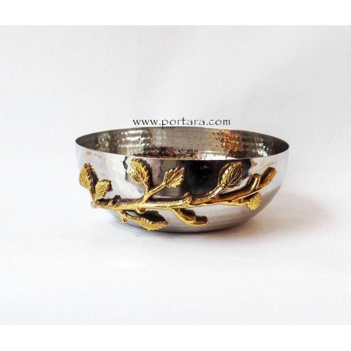 Golden Vine Hammered Stainless Steel Salad Bowl Favor