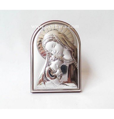 Maddona and Child Silver on a Mahogany Tree Icon Gift Idea