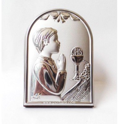 Communion Boy Silver on a Mahogany Tree Icon Gift Idea