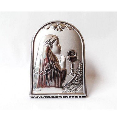 Communion Girl Silver on a Mahogany Tree Icon Gift Idea