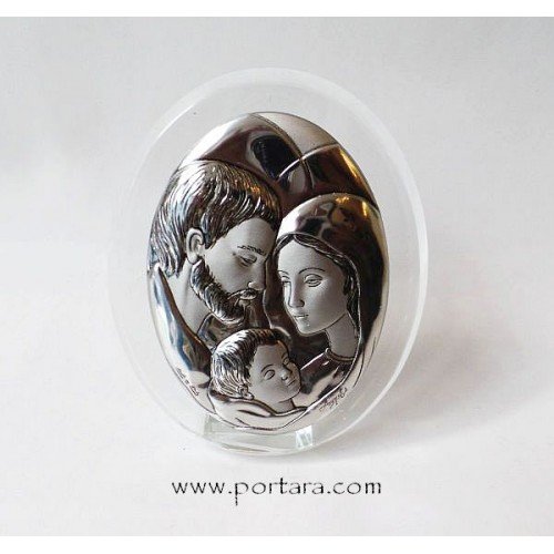 Holly Family Silver Plated on a Crystal Oval Frame Icon Gift Idea