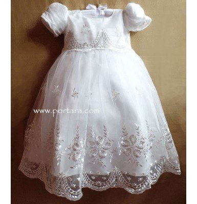 Stunning Off White Hand Embroidery Lace Baby Girl Christening Long Dress