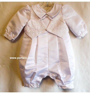 White Baby Boy Christening One Piece Outfit