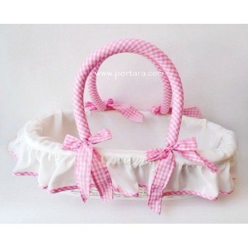 Baby Doll Pink and White Gingham Keepsake Basket