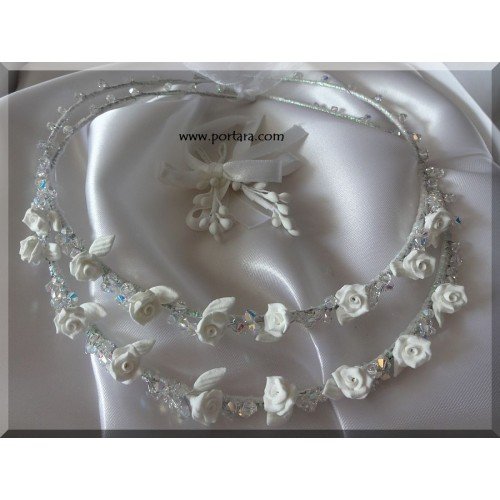 Spectacular Sculpted White Roses Wedding Crowns ~ Stephana