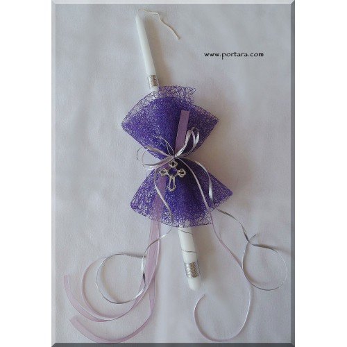 Cross with Austrian Crystals in Purple and Silver Easter Candle