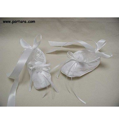 Simple White Silk Ballerina Christening Baptism Shoes