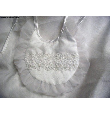 Anna White Silk Christening Bib