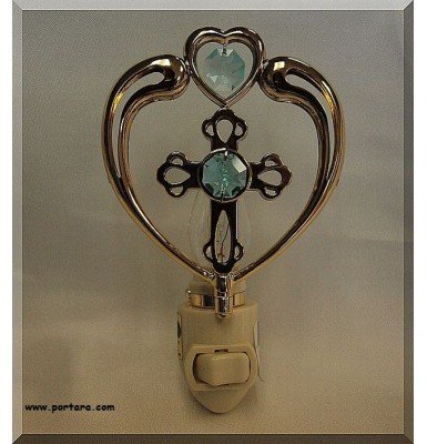 Cross in Heart 24K Gold Plated with Genuine Austrian Swarovski Crystals Night Light