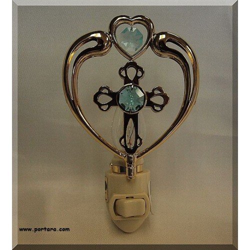 Cross in Heart 24K Gold Plated with Genuine Austrian Swarovski Crystals Night Light