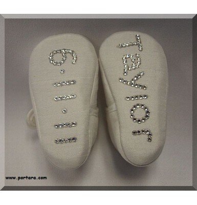 Pearl White Personalized Girls Christening Shoes with Swarovski Crystals