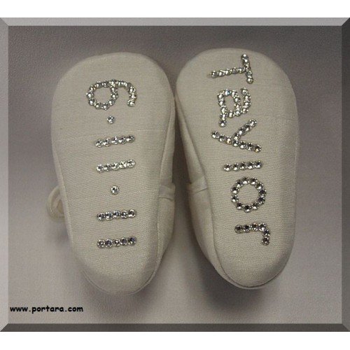 Pearl White Personalized Girls Christening Shoes with Swarovski Crystals