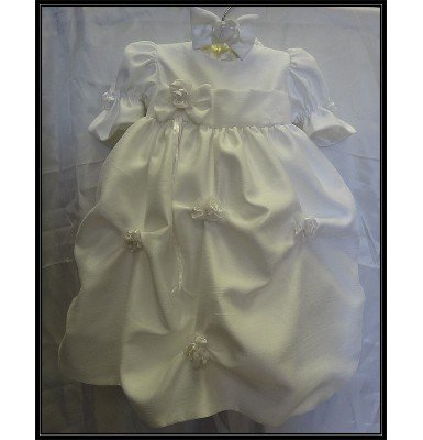 Antonia Pure White Shantung Baptism Gown or Dress w/White Flowers Antonia Pure White Shantung Baptism Gown or Dress w/White Flowers