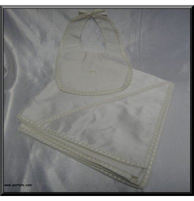 Gorgeous Unisex Silk Ecrou Baptism Blanket and Bib Gorgeous Unisex Silk Ecrou Baptism Blanket and Bib
