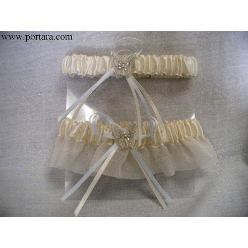 Ivory Silver Thread Butterfly Garter Set