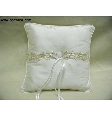 Ivory Moire Ring Pillow with Gold Trim