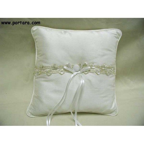 Ivory Moire Ring Pillow with Gold Trim