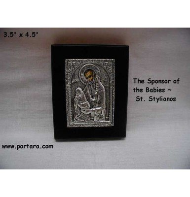 Silver 925 Byzantine Icon of St. Stylianos Baby Gift Idea