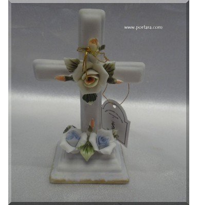 Blue Capodimonte Porcelain Cross Baptism Favor