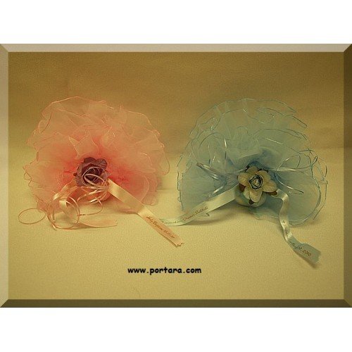 Fancy Organdy Circles with Thin Satin Ruffle Edges Baptism Favor