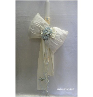 Ivory Silk Fabric with Porcelain Flowers Baptismal Candle ~ Unisex