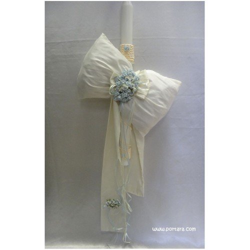 Ivory Silk Fabric with Porcelain Flowers Baptismal Candle ~ Unisex