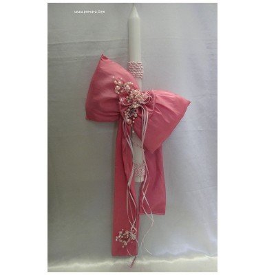 Pink Silk with Pearls Christening Baptism Candle  