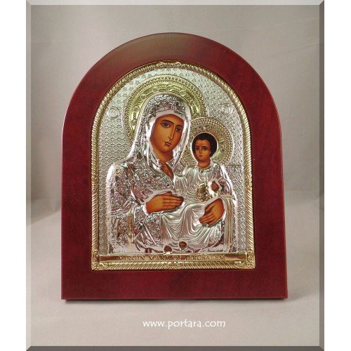 Virgin Mary of Jerusalem ~ Silver and Gold and Mahogany Wood Frame