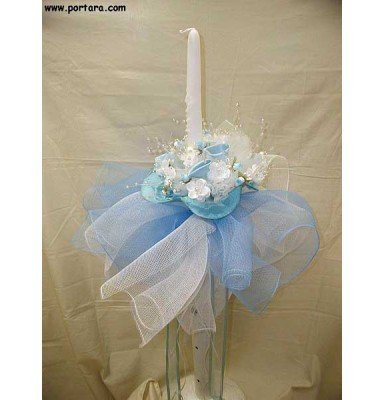 Light Blue Silk Lilies Wedding Candles ~Lambades