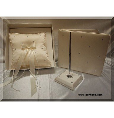 A Sparkling Swarovski Crystal Beauty Guest Book with Pen and Pillow Set in Ivory