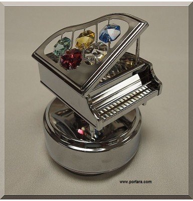Large Piano Chrome Plated with Austrian Crystals Music Box Gift Favor Large Piano Chrome Plated with Austrian Crystals Music Box Gift Favor