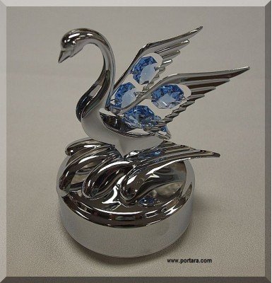 Large Swan with Austrian Crystals Chrome Plated Music Box Gift Favor Large Swan with Austrian Crystals Chrome Plated Music Box Gift Favor