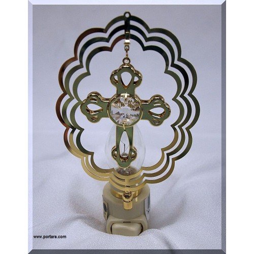 Cross Night Light 24K Gold Plated with Austrian Crystals