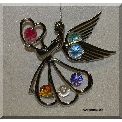 Angel & Heart Chrome Plated with Austrian Crystals Hanging Ornament Gift Favor