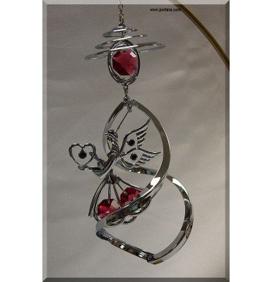 Angel with Heart and Austrian Crystals Chrome Plated Spiral Hanging Ornament Angel with Heart and Austrian Crystals Chrome Plated Spiral Hanging Ornament