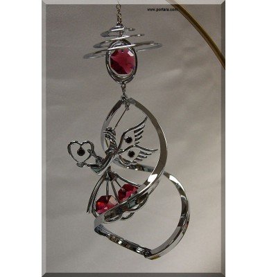 Angel with Heart and Austrian Crystals Chrome Plated Spiral Hanging Ornament 